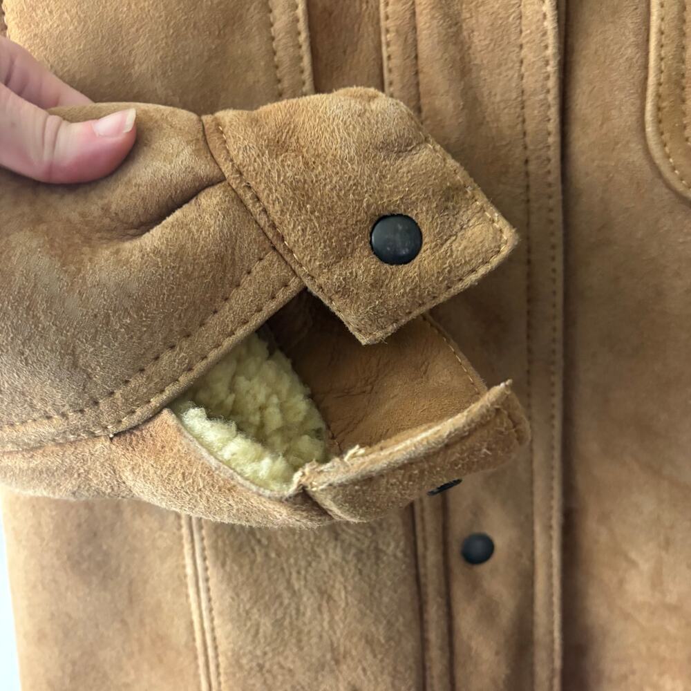 Vintage Leather Sherpa Lined Coat Jacket Snap Front  Small Western Boho Hippie - Picture 7 of 8